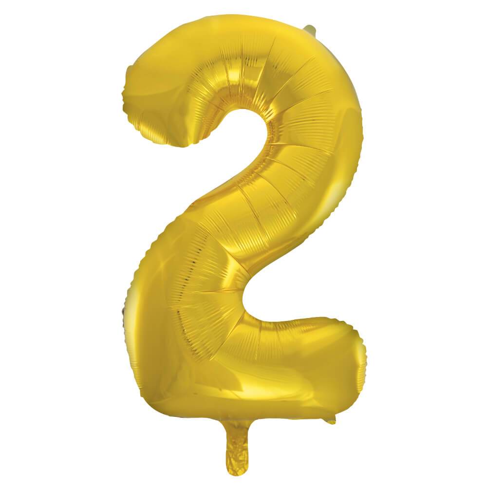 Gold Number 2 Shaped Foil Balloon, 34in 