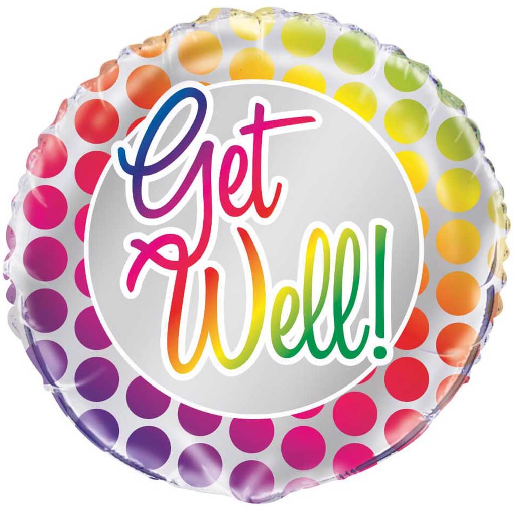 Rainbow Polka Dot Get Well Round Foil Balloon, 18in 