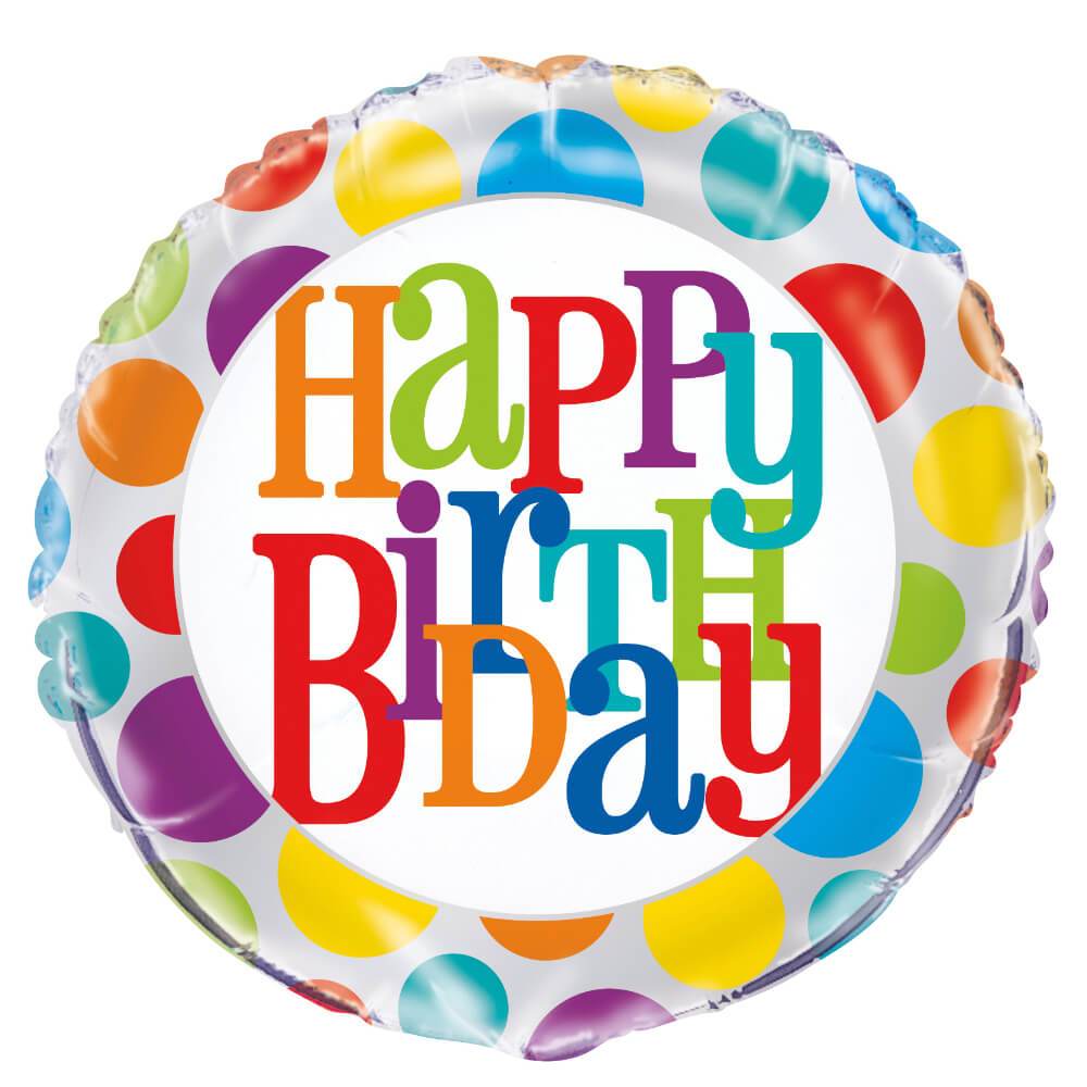 Rainbow Polka Dot Happy Birthday Foil Balloon, 18in 