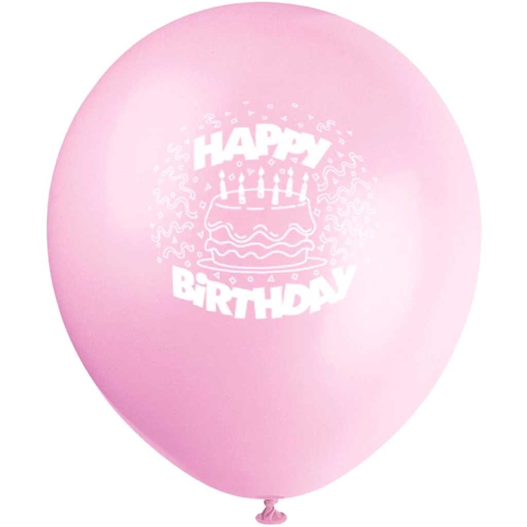 Latex Balloons 12in 8ct, Birthday Cake Pink 