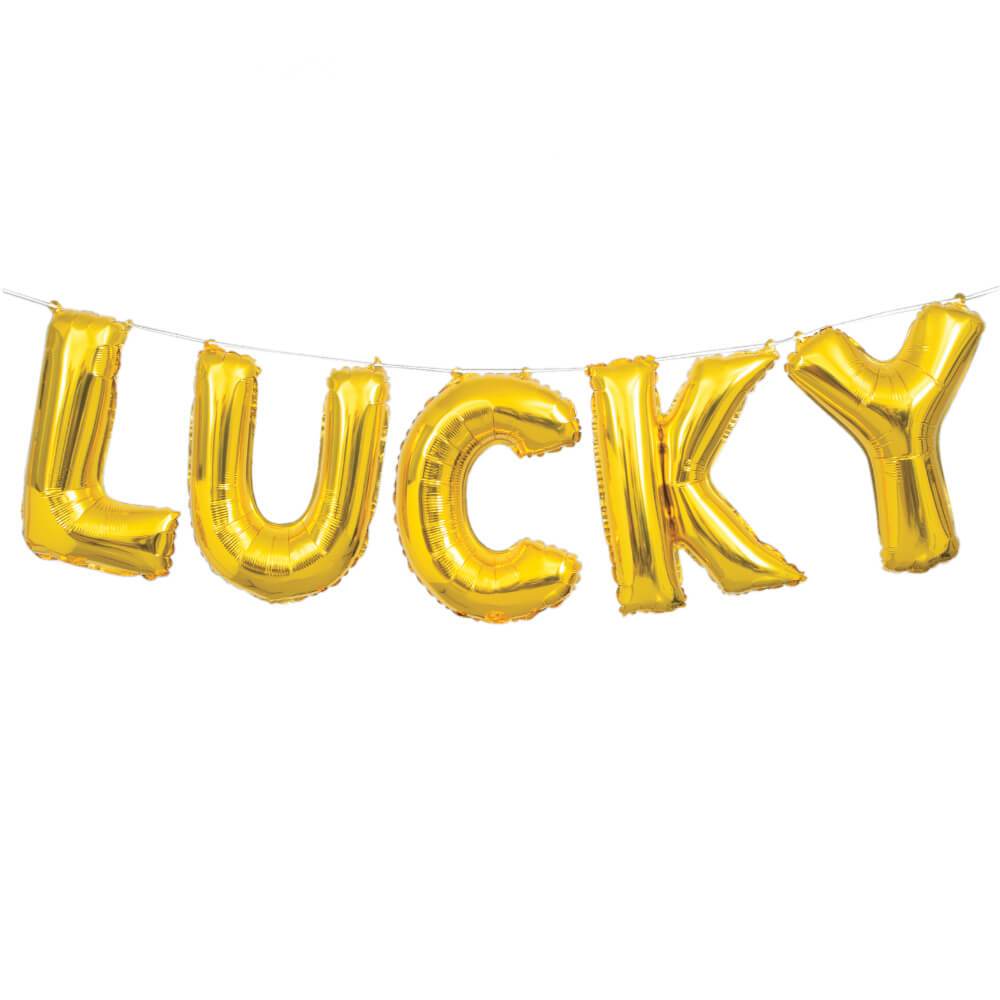 Foil Letter Balloon Banner Kit 14in, Gold Lucky 