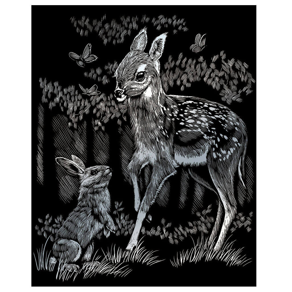 Silver Engraving Fawn &amp; Bunny