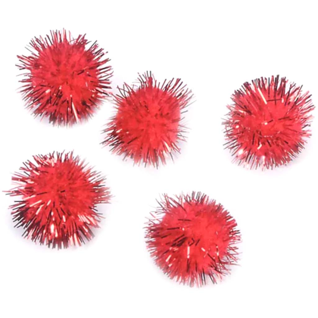 Tinsel Pom-Poms Red 0.5 inch 20 pieces 