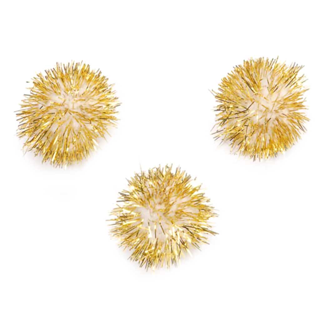 Tinsel Pom-Poms White Gold 1In 