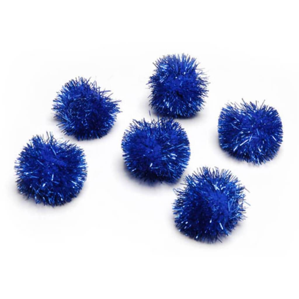 POM POMS TINSEL BLUE 1IN BLUE 