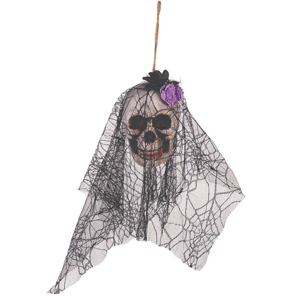 Skull with Veil Hanging Prop