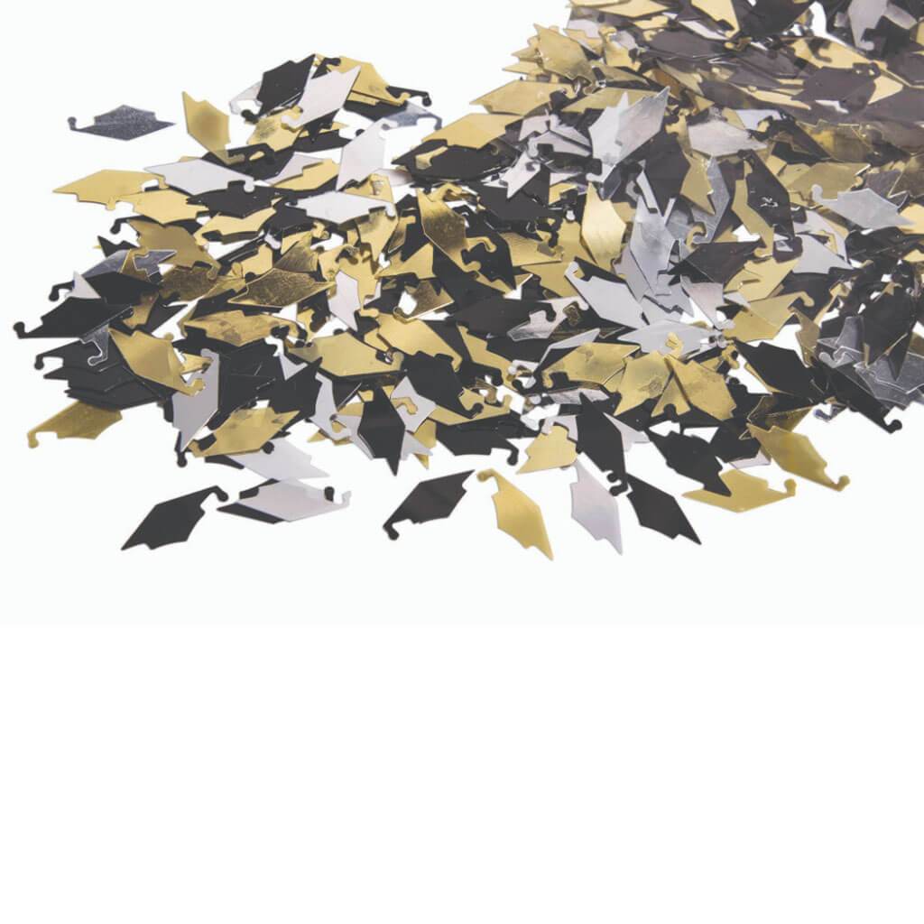 Graduation Cap Confetti Gold/Silver/Black