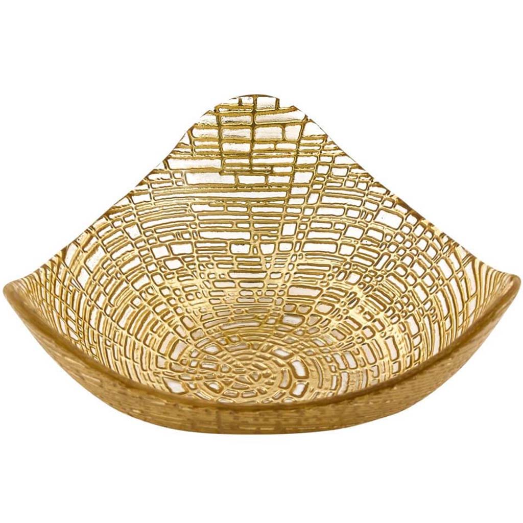 Gold Web Triangular Hand Decorated Glass Bowl 6in