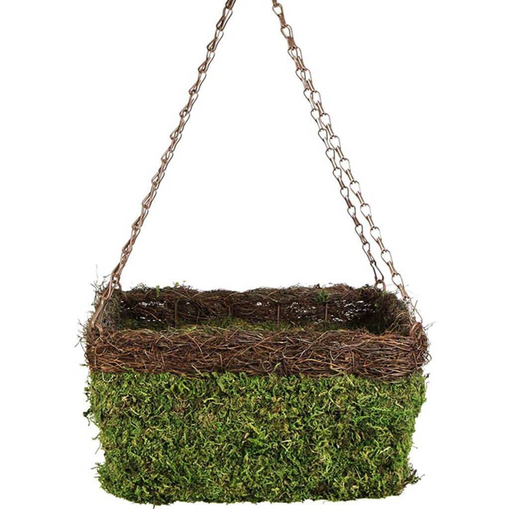 MossWeave Square Hanging Basket Wicker Rim 12in