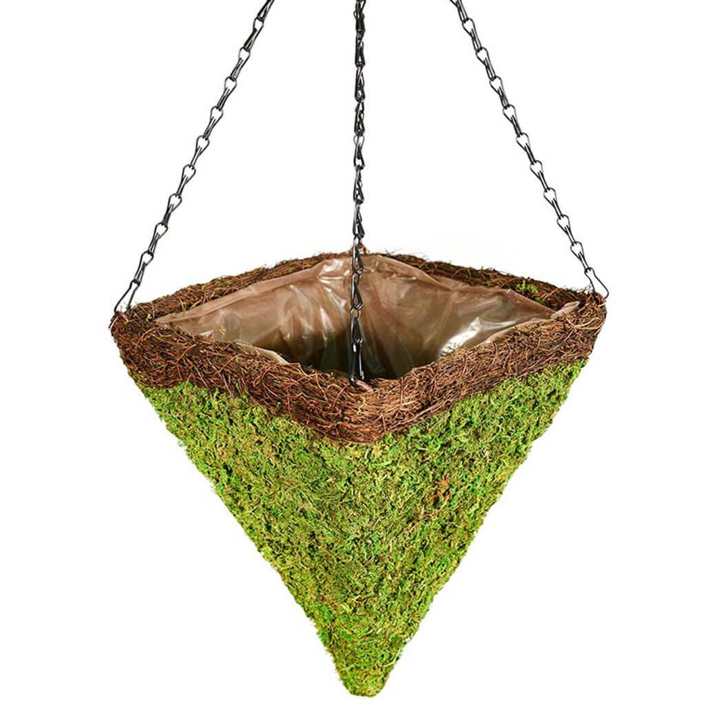 MossWeave Pyramid Hanging Basket Wicker Rim 12in