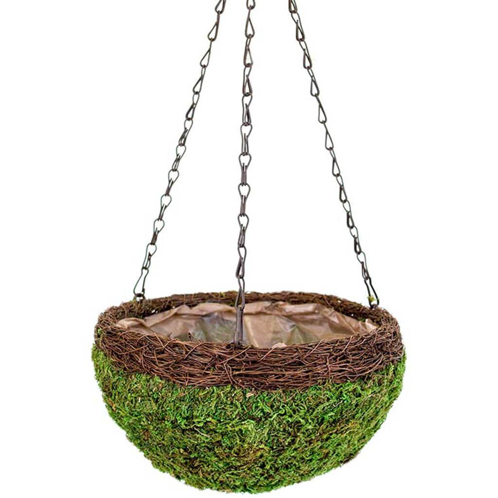 MossWeave Round Hanging Basket Wicker Rim 14in