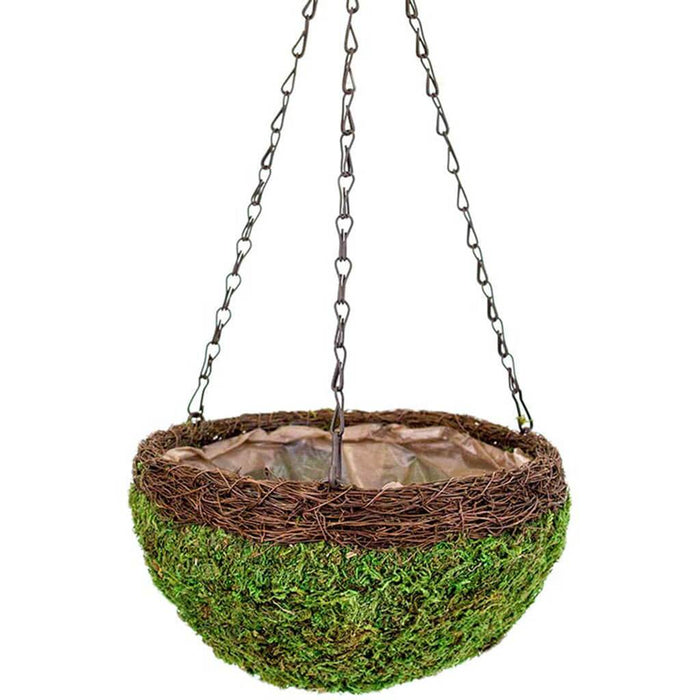 MossWeave Round Hanging Basket Wicker Rim 14in