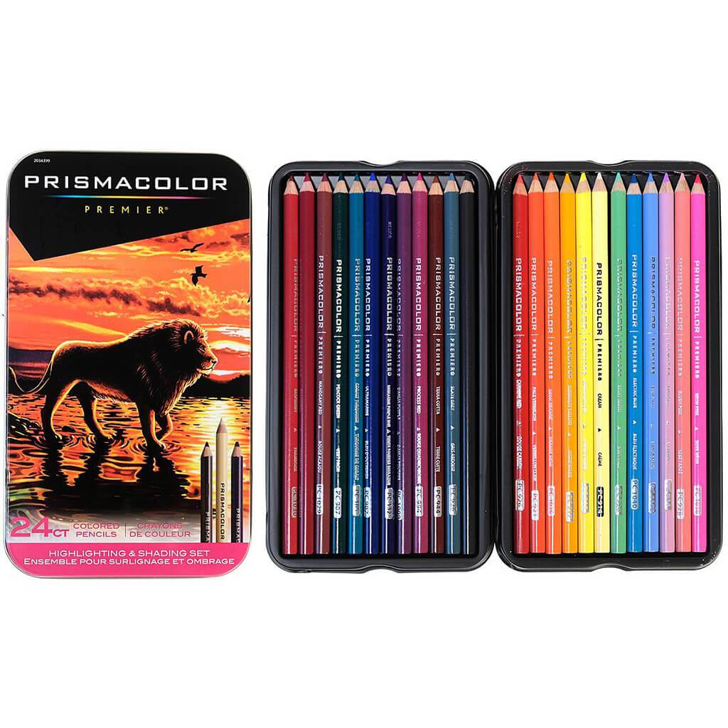 Premier Thick Core Colored Pencil Sets 24-Pencil Set Highlighting &amp; Shadowing