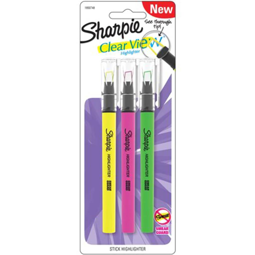 Sharpie Clear View Stick Highlighter Assorted Colors 3pcs