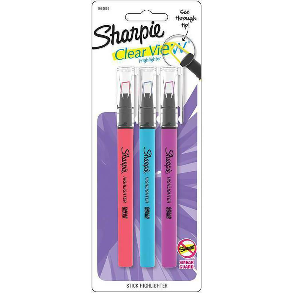 Clear View Stick Highlighters 3pcs Coral, Blue &amp; Purple