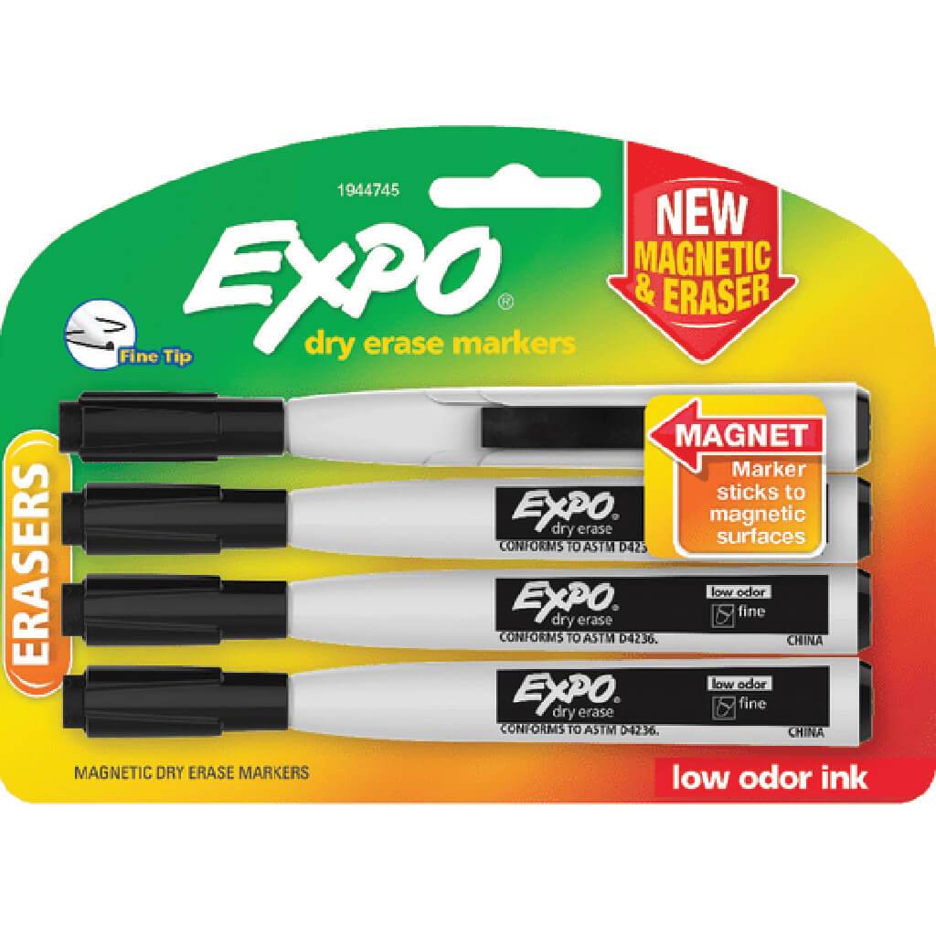 Magnetic Dry Erase Fine Marker With EraserFine 4pcs