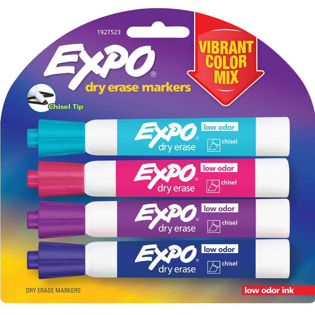 Expo Vibrant Color Dry Eraser Markers Chisel Tip 4pcs