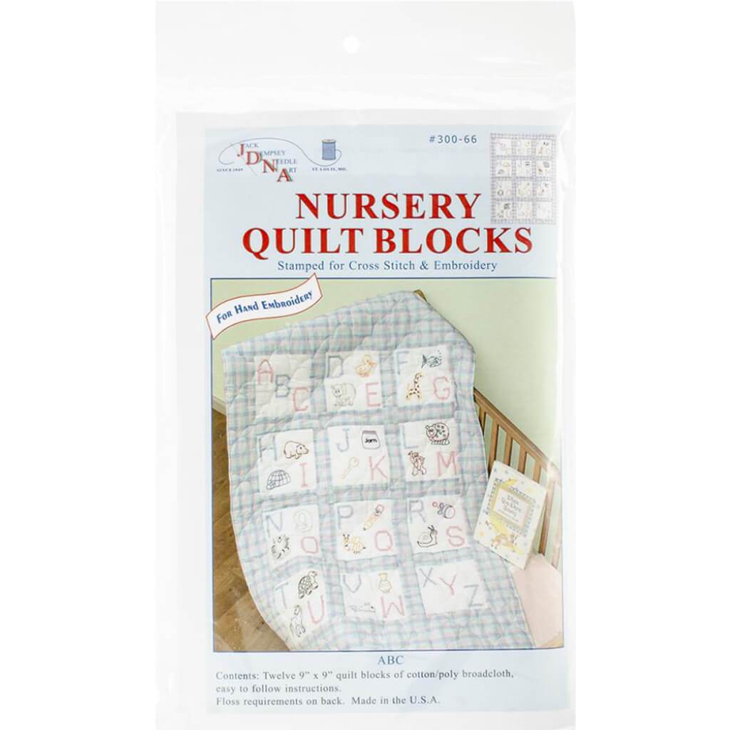 Jack Dempsey Stamped White Nursery Quilt Blocks 9in x 9in 12/Pkg ABC