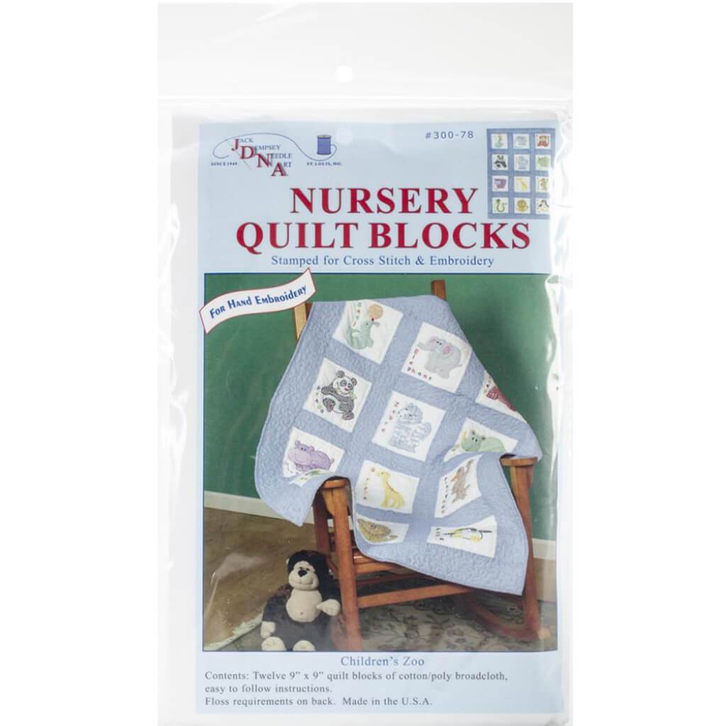 Jack Dempsey Stamped White Nursery Quilt Blocks 9in x 9in 12/Pkg Children&#39;s Zoo