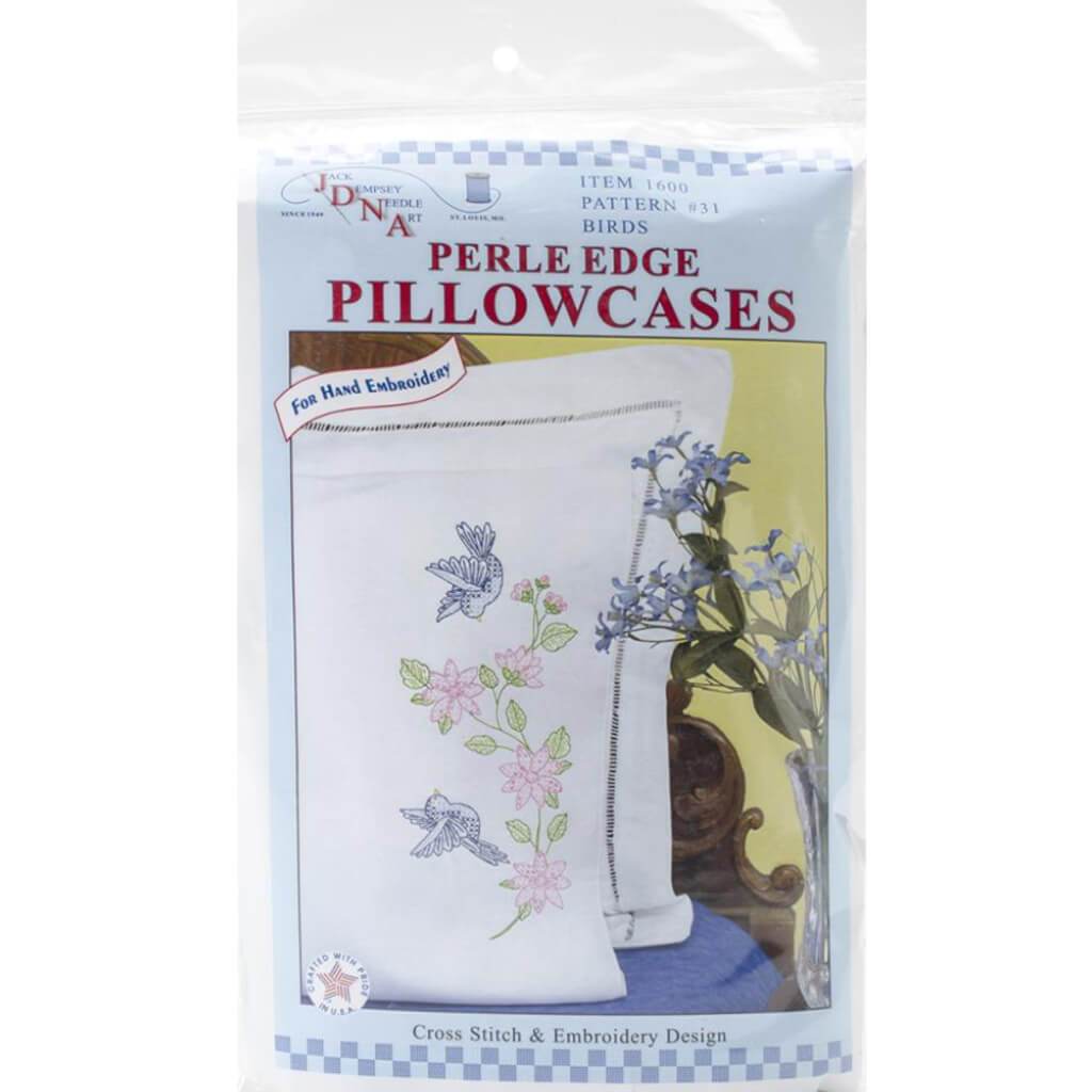 Jack Dempsey Stamped Pillowcases with White Perle Edge 2/Pkg Birds