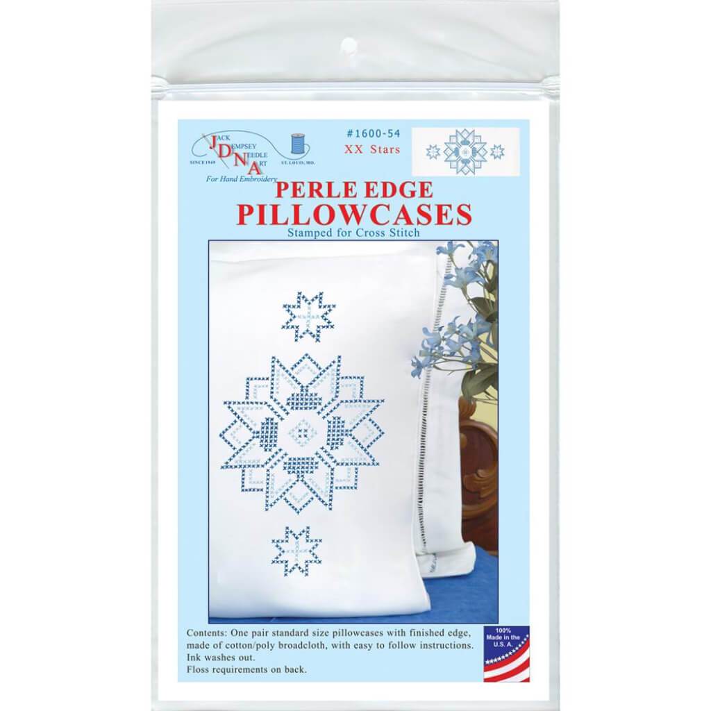 Jack Dempsey Stamped Pillowcases with White Perle Edge 2/Pkg XX Star