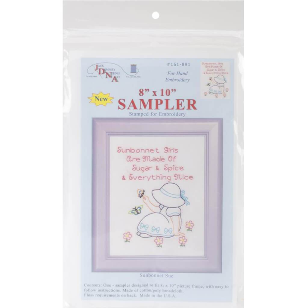 Jack Dempsey Stamped White Sampler 8in x 10in Sunbonnet Sue