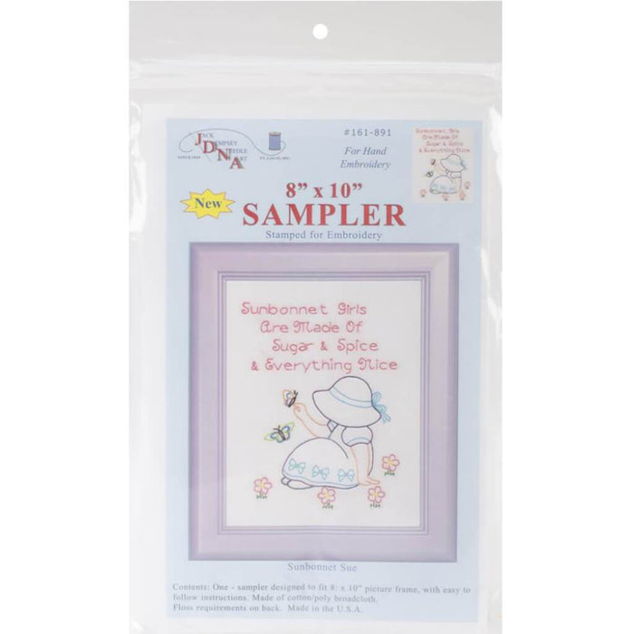 Jack Dempsey Stamped White Sampler 8in x 10in Sunbonnet Sue