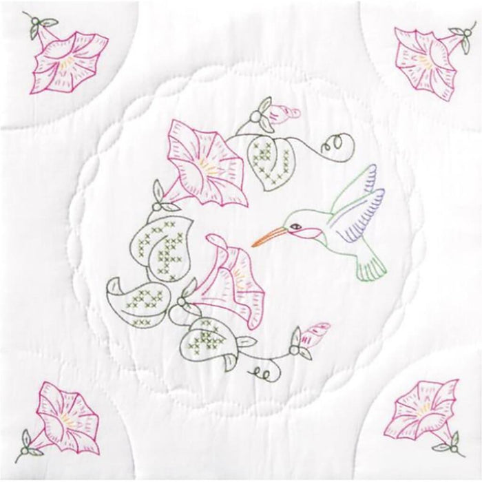 Jack Dempsey Stamped White Quilt Blocks 18in x 18in 6/Pkg Hummingbird