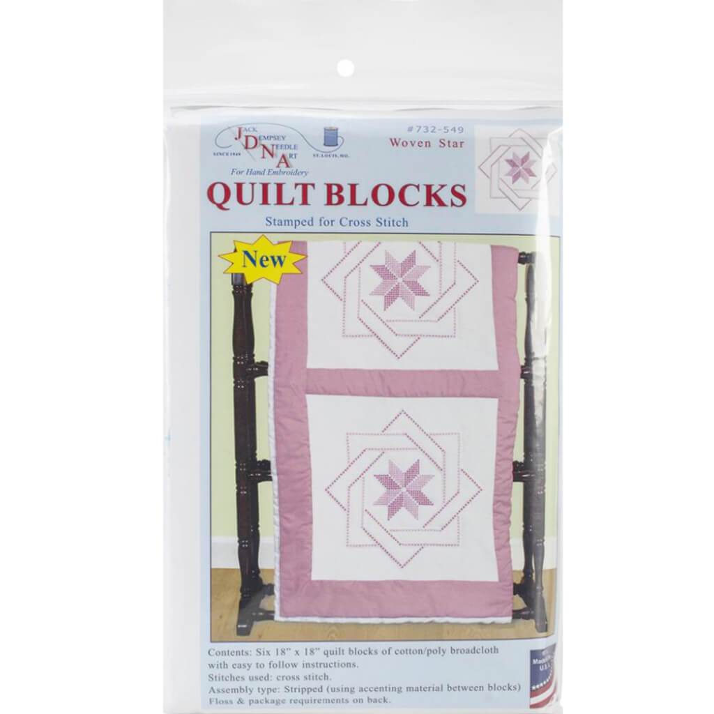 Jack Dempsey Stamped White Quilt Blocks 18in x 18in 6/Pkg Woven Star