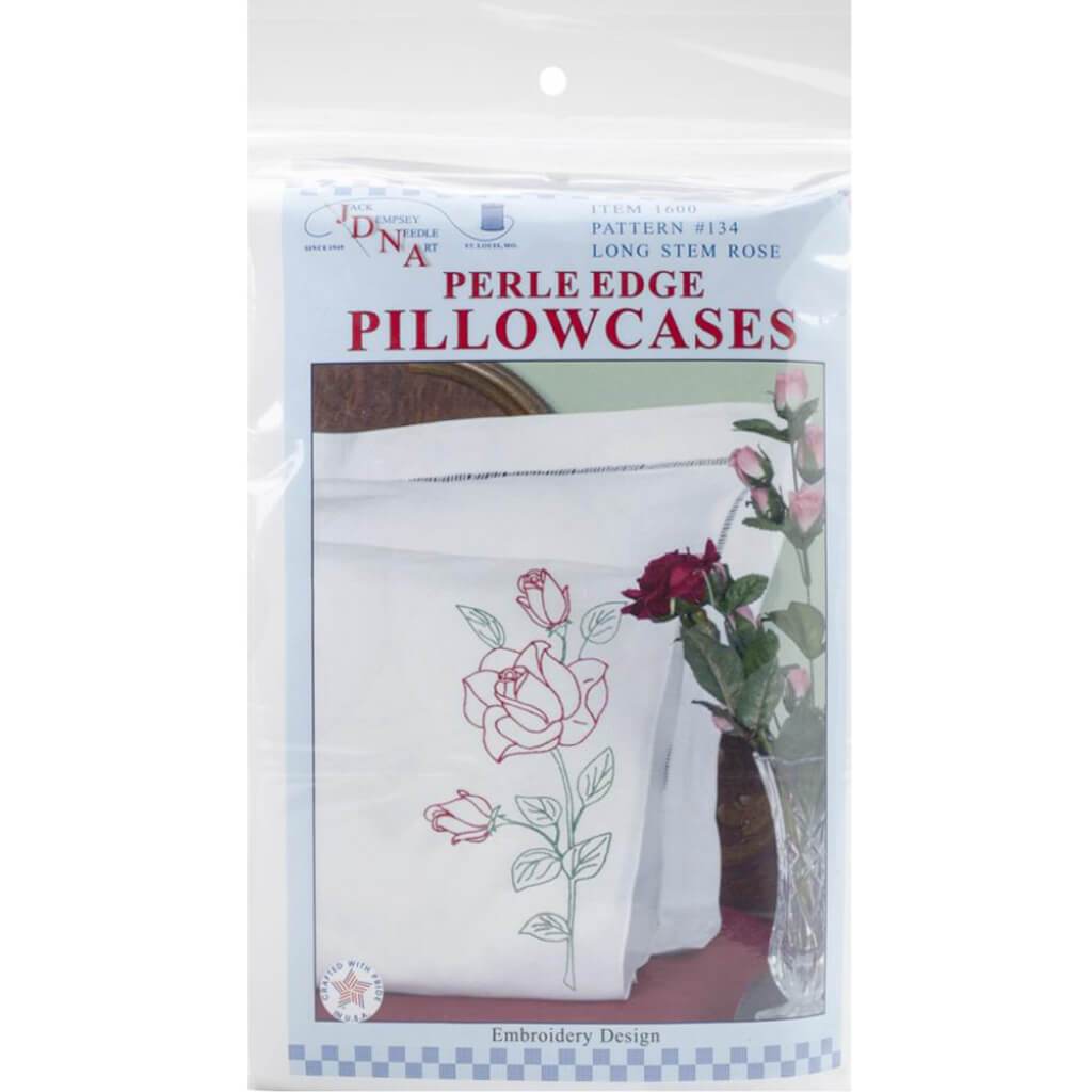 Jack Dempsey Stamped Pillowcases with White Perle Edge 2/Pkg Long Stem Rose