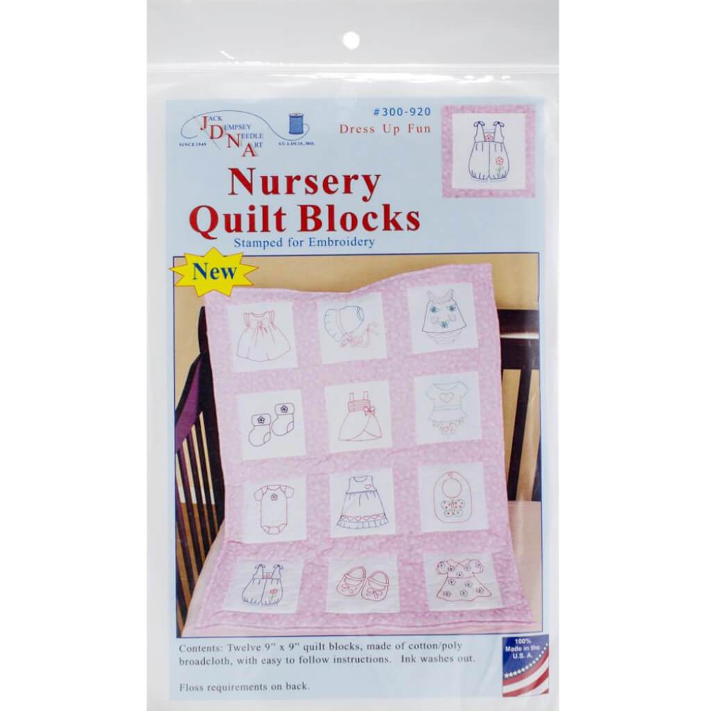 Jack Dempsey Stamped White Nursery Quilt Blocks 9in x 9in 12/Pkg Dress Up Fun