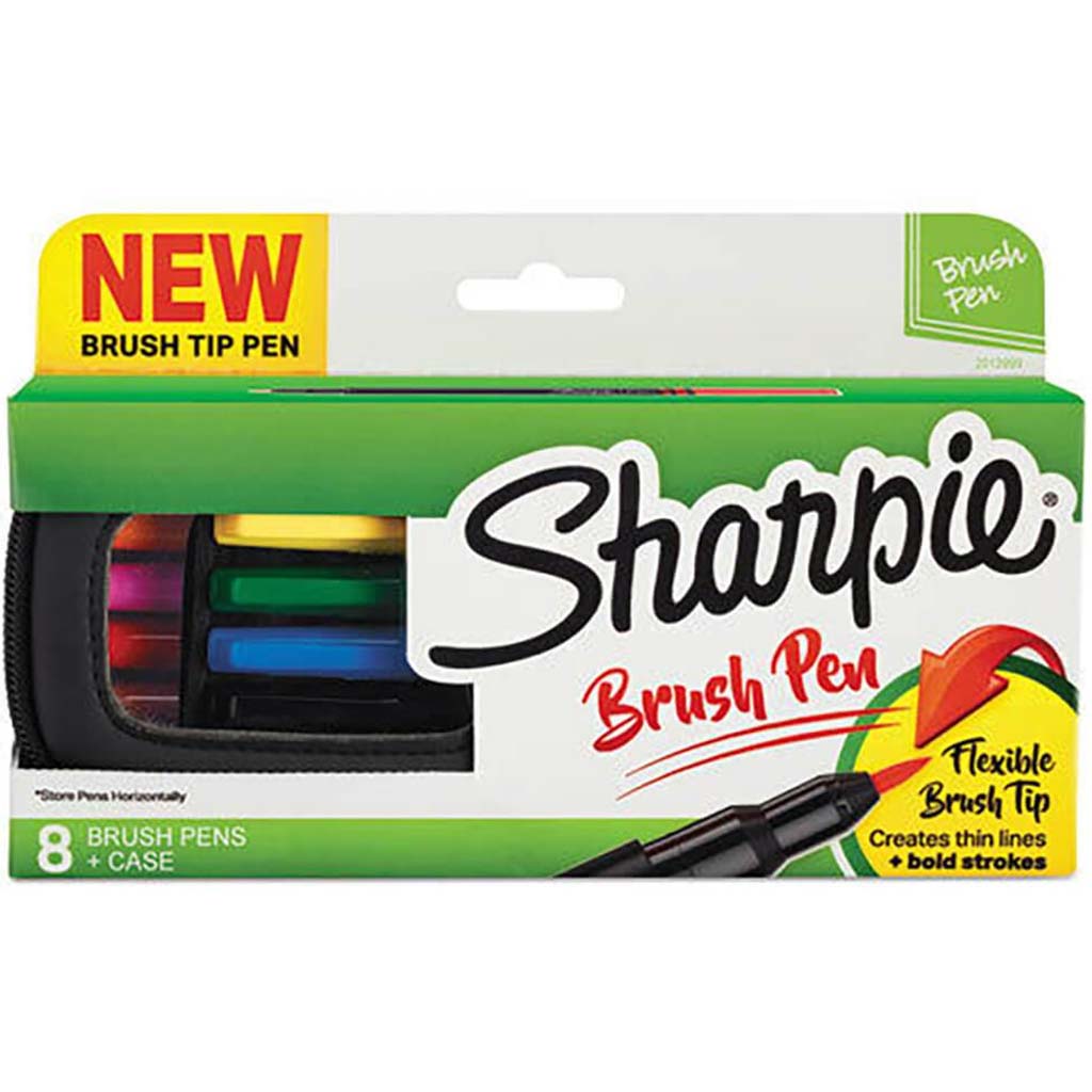 Sharpie Brush Tip Pens, Fine Brush Tip, Assorted Colors, 8ct