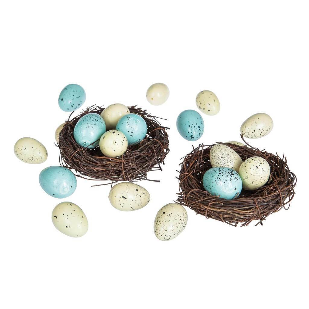 BIRD NEST W SPECKLED EGGS 22PC ASST 