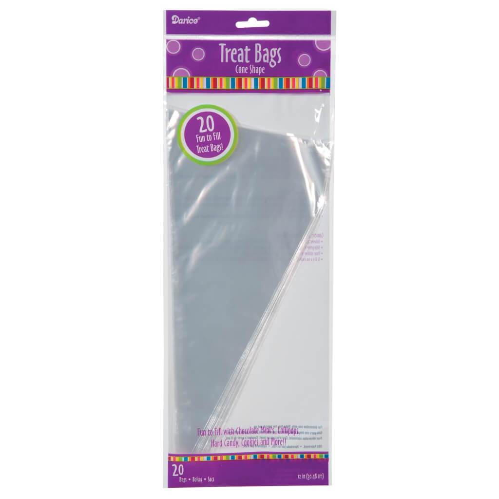 TREAT BAG CLEAR CONE 12IN 20PC 