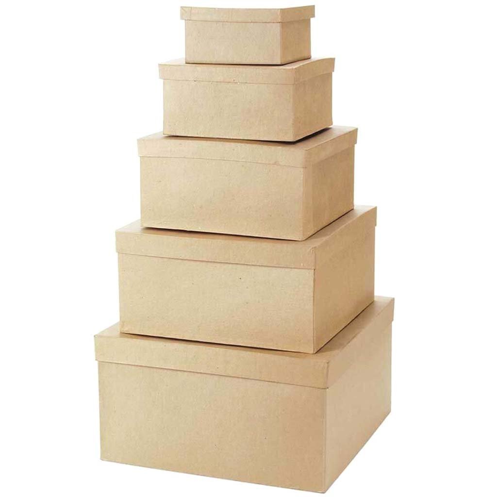 Value Pack Paper Mache Box Set of 5 Square