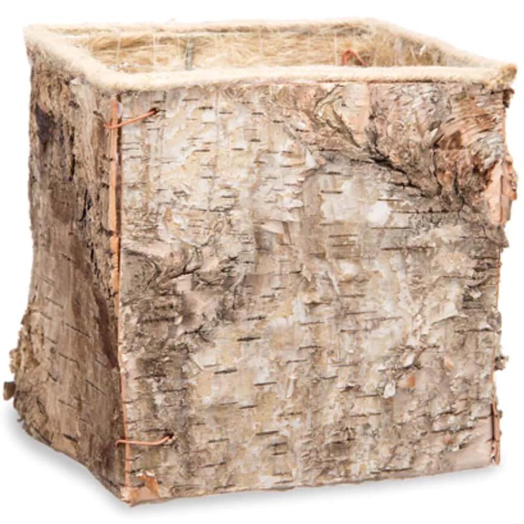 Square Birch Bark Flower Pot Container 