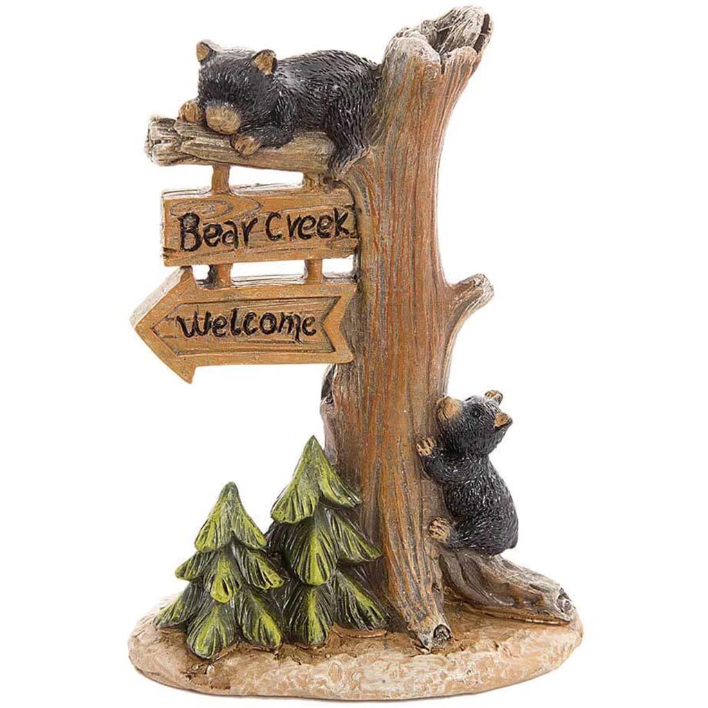 Woodland Fairy Garden Welcome Sign With Black Bear Cubs