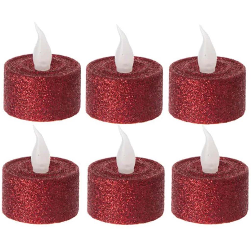 Red Glitter LED Tea Lights: 6 pieces 