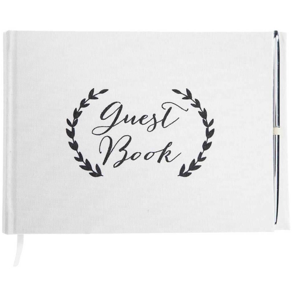 Black &amp; White Laurel Wreath Wedding Guest Book