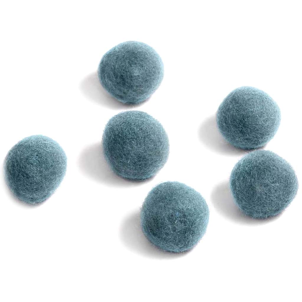 WOOL BEAD .62 IN 6PC TEAL 