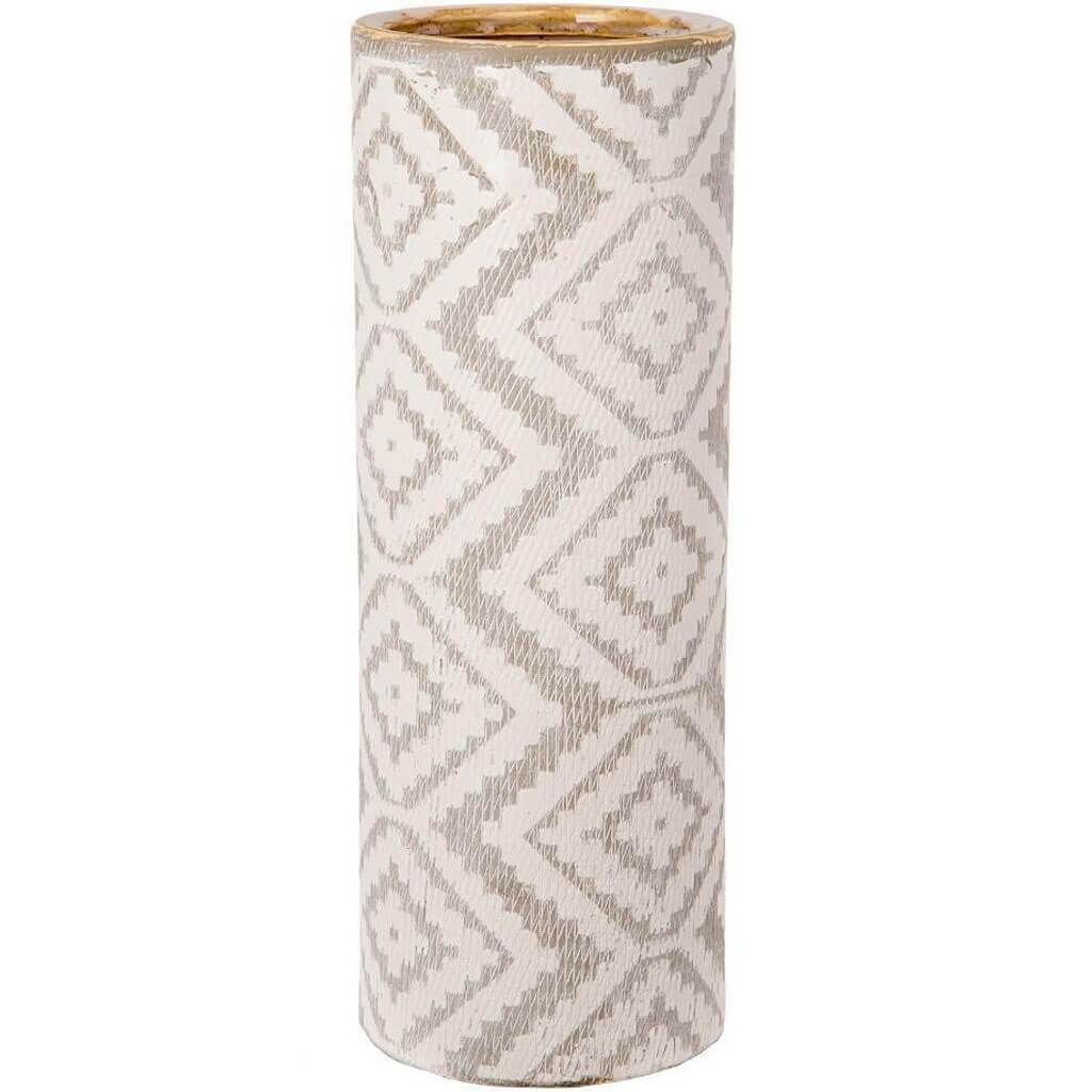 White and Grey Geometric Patterned Vase, 11in