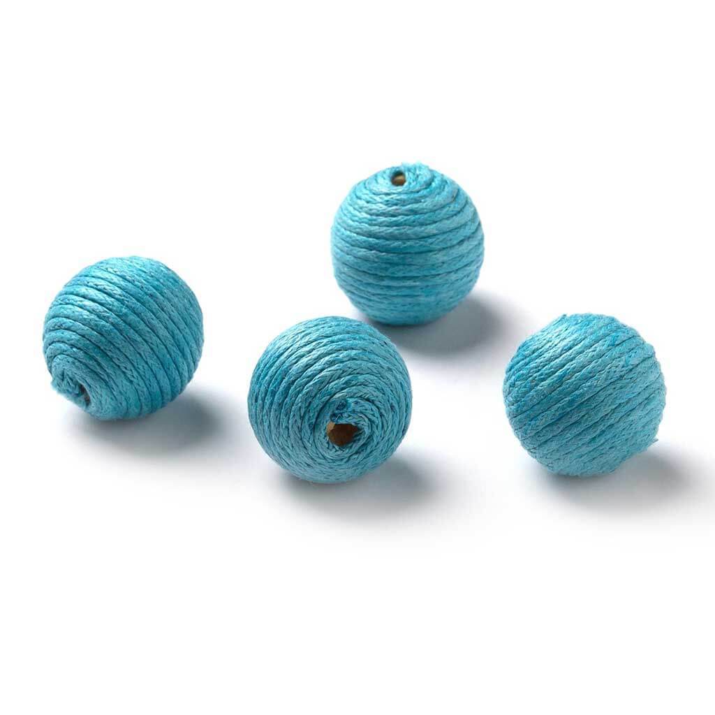 Corded Round Bead: Aqua Stripe, 15 Millimeters, 4 Pieces