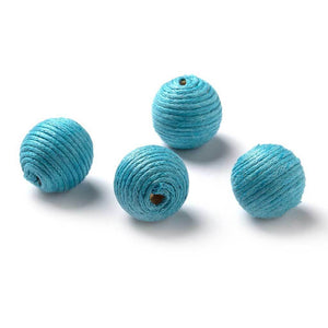 Corded Round Bead: Aqua Stripe, 15 Millimeters, 4 Pieces