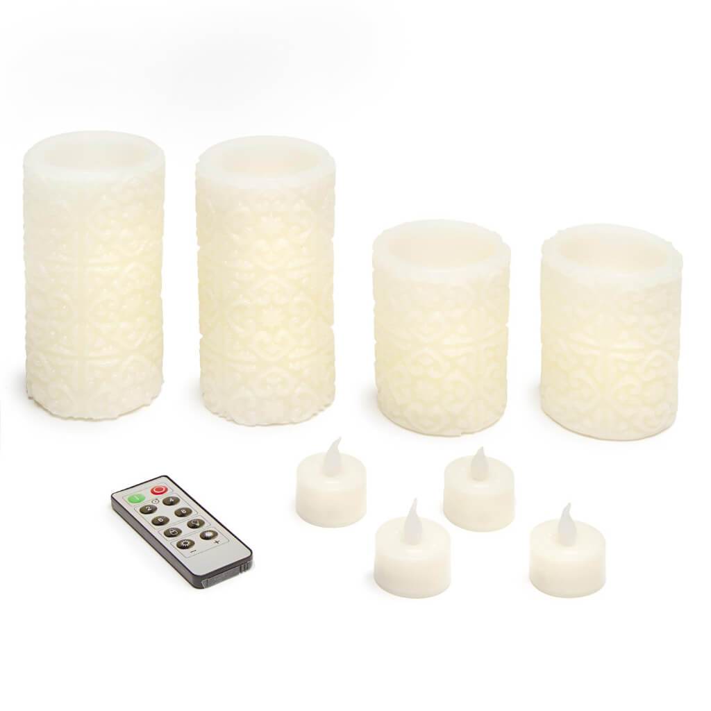 CARVING LED PILLAR SET 9PC IVORY 