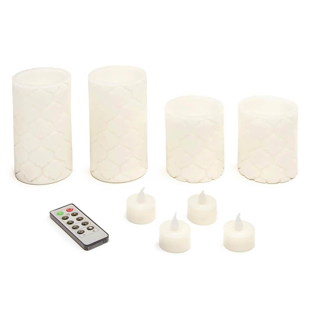 EMBOSS LED PILLAR SET 9PC IVORY 