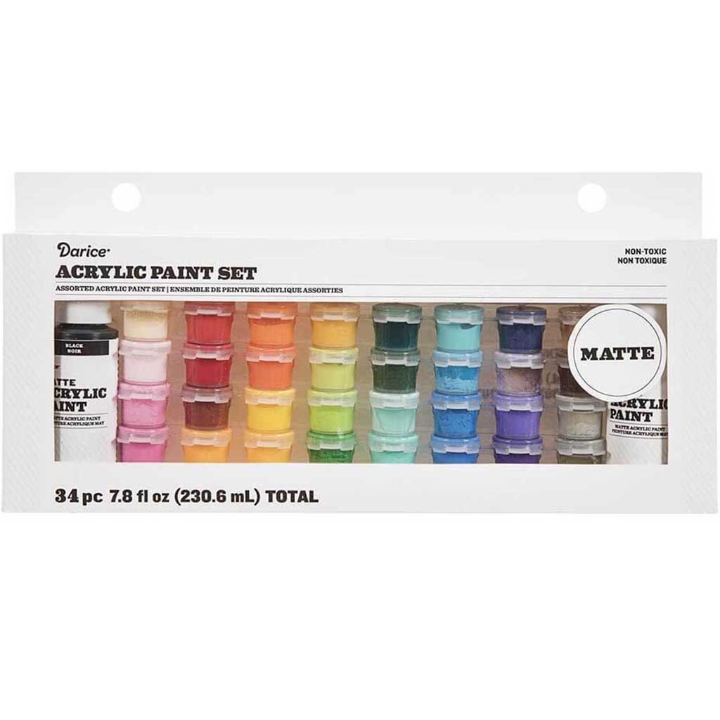 Acrylic Paint Pot Set: Matte, Assorted Sizes/Colors, 34 Pack