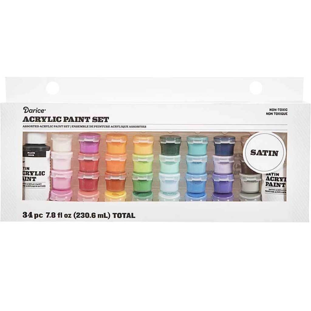 Acrylic Paint Pot Set: Satin, Assorted Sizes/Colors, 34 Pack