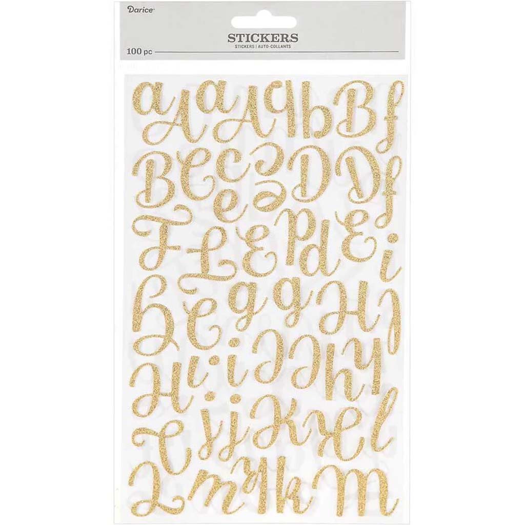 Script Alphabet Stickers: Gold Glitter