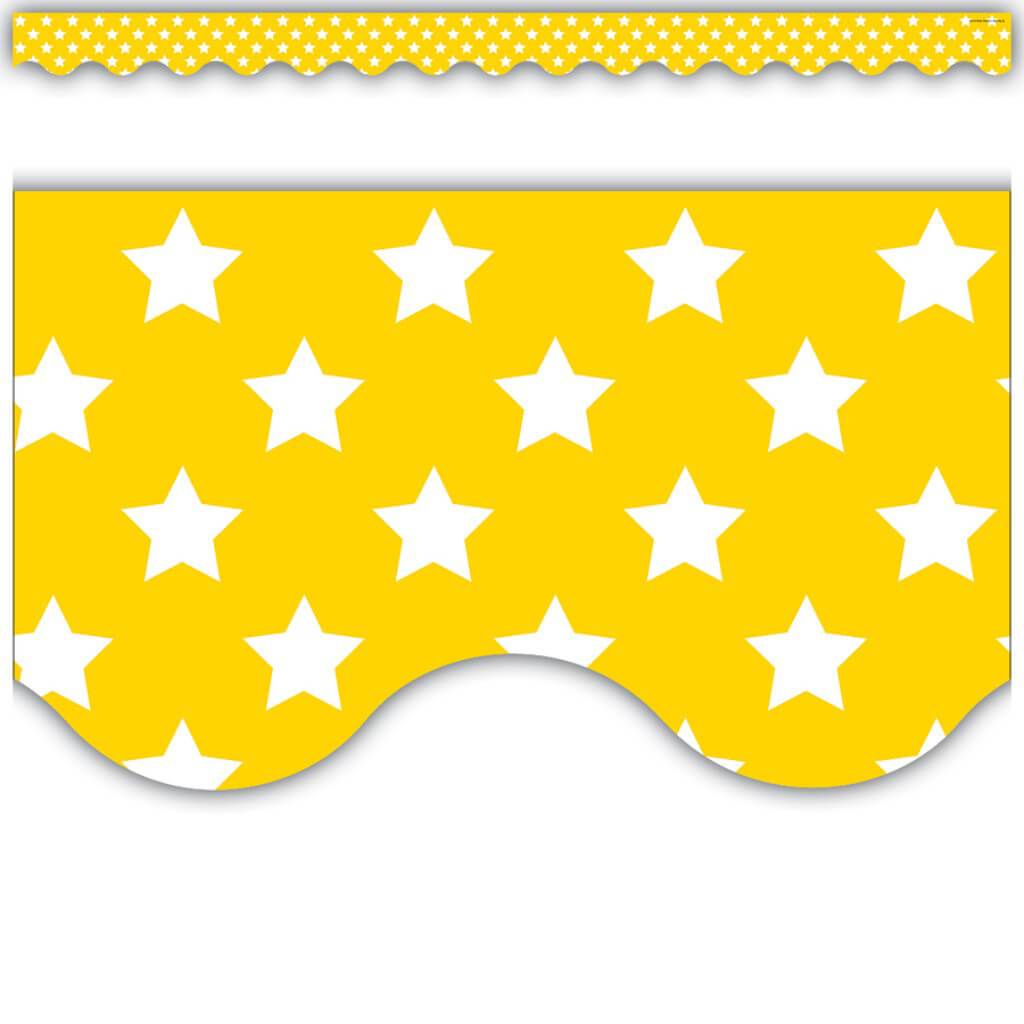 Yellow With White Stars Scalloped Border Trim 