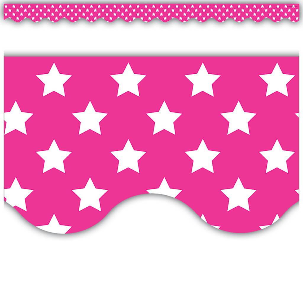 Pink With White Stars Scalloped Border Trim 